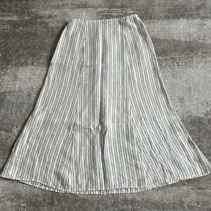 Theory 100% Linen Skirt Womens 8 Midi Casual Cream Gray Striped Boho Minimalist